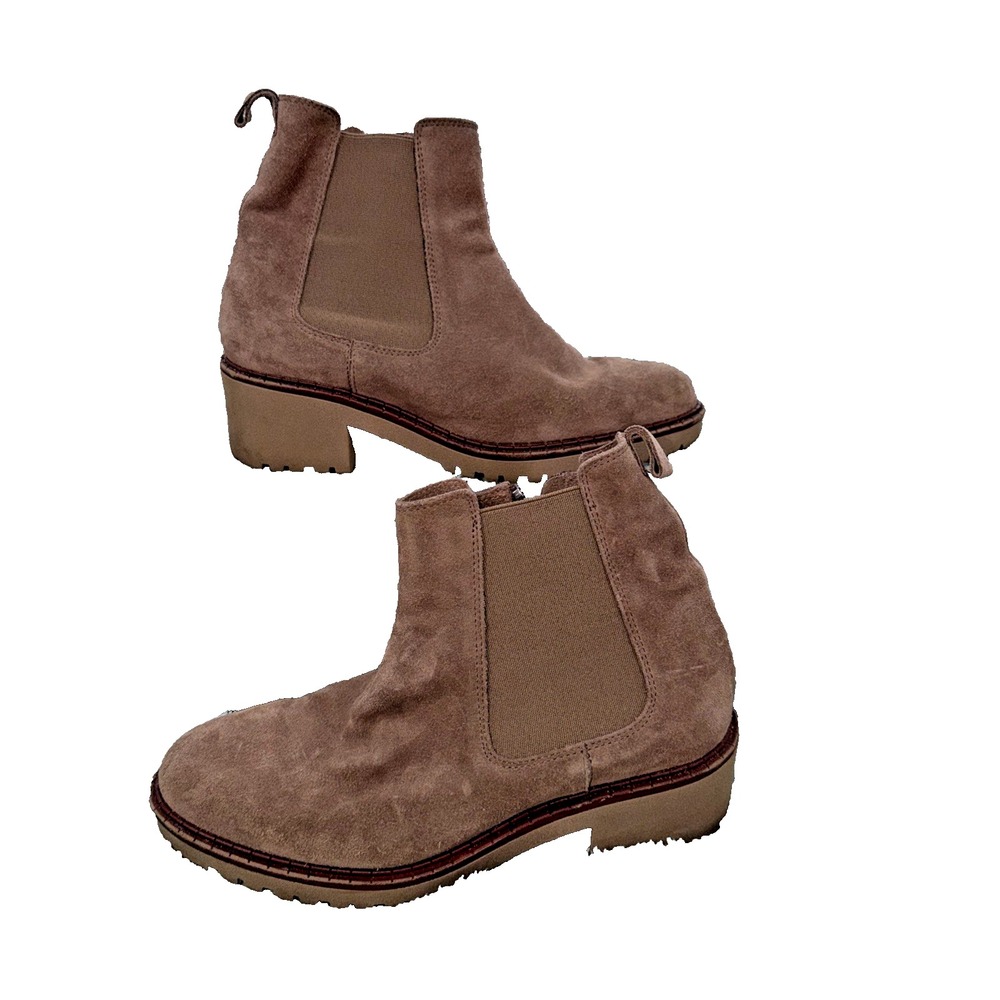 Ottoli Made in Italy Tan Suede Platform Chelsea Boots Lug Sole Zip EU 39 US 8.5